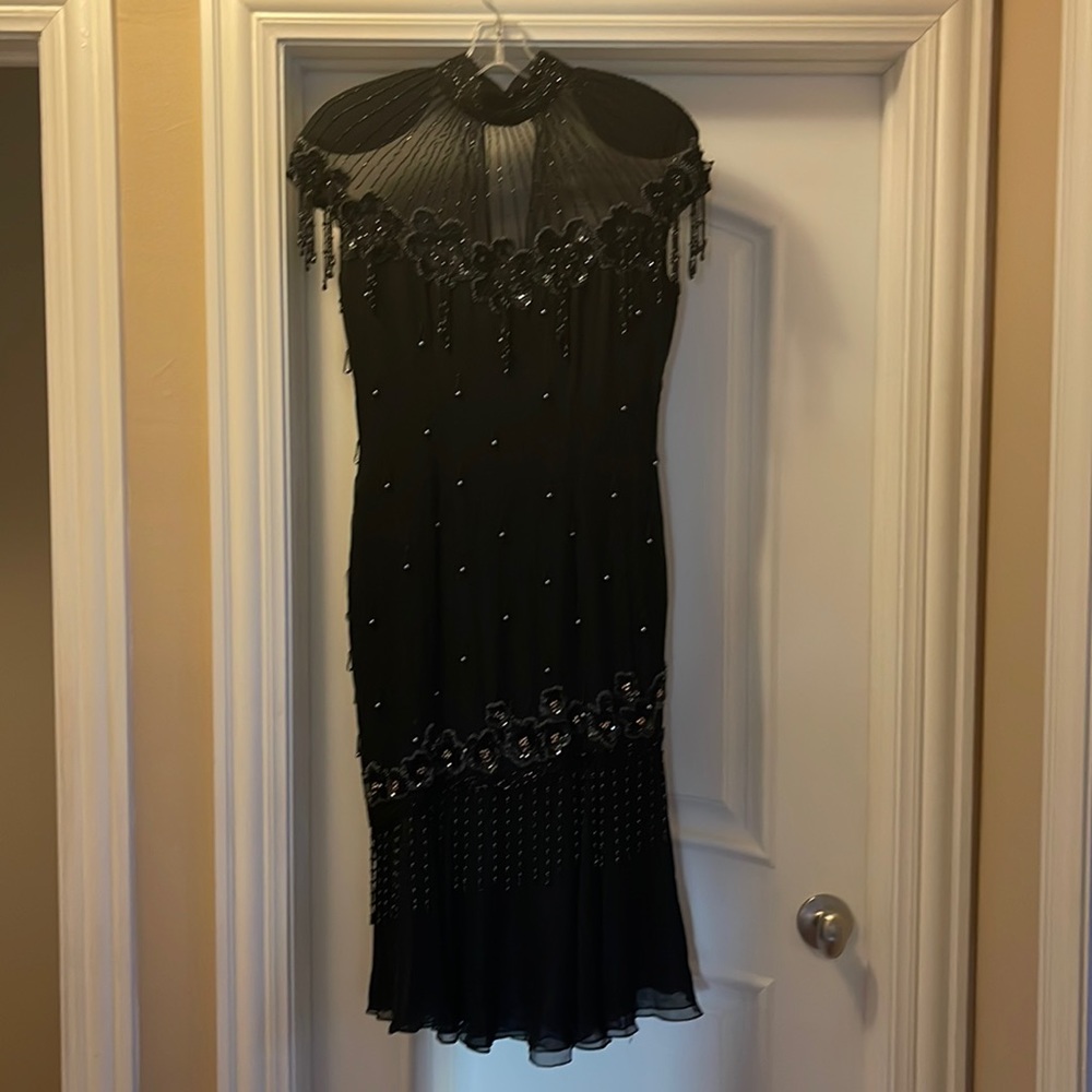 Vintage  Beaded and sequins  Black silk evening dress size 10